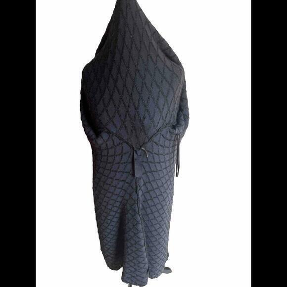 Verse Black Open Front‎ Long Cardigan Crochet Knit Sweater W Belt S/M - Picture 5 of 7